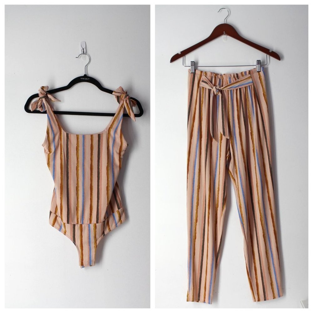 BCBGeneration Riviera Stripe Bodysuit XS and pants XXS set 2 pieces